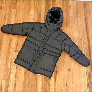 Zara Kids Collection Down Winter Coat Youth Sz L Black Puffer Zip Up Jacket Hood
